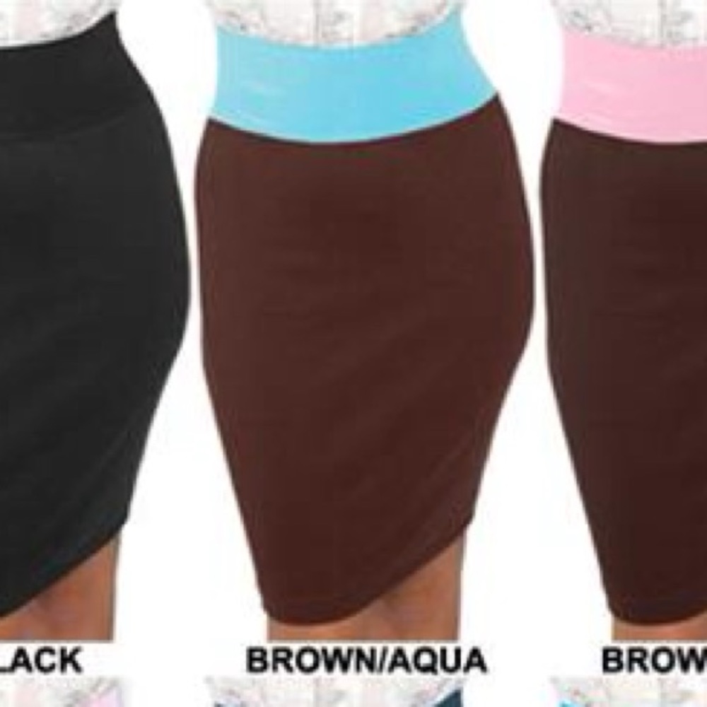 American Apparel Brown & Aqua Pencil Skirt
